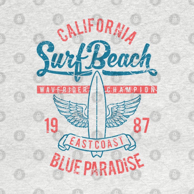 California Surf Beach: East Coast Vintage Design by Jarecrow 